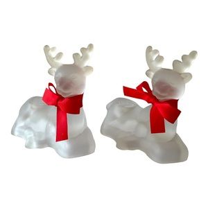 Vintage Centurion Collection Set of Frosted Glass Reindeer Candle Holders
